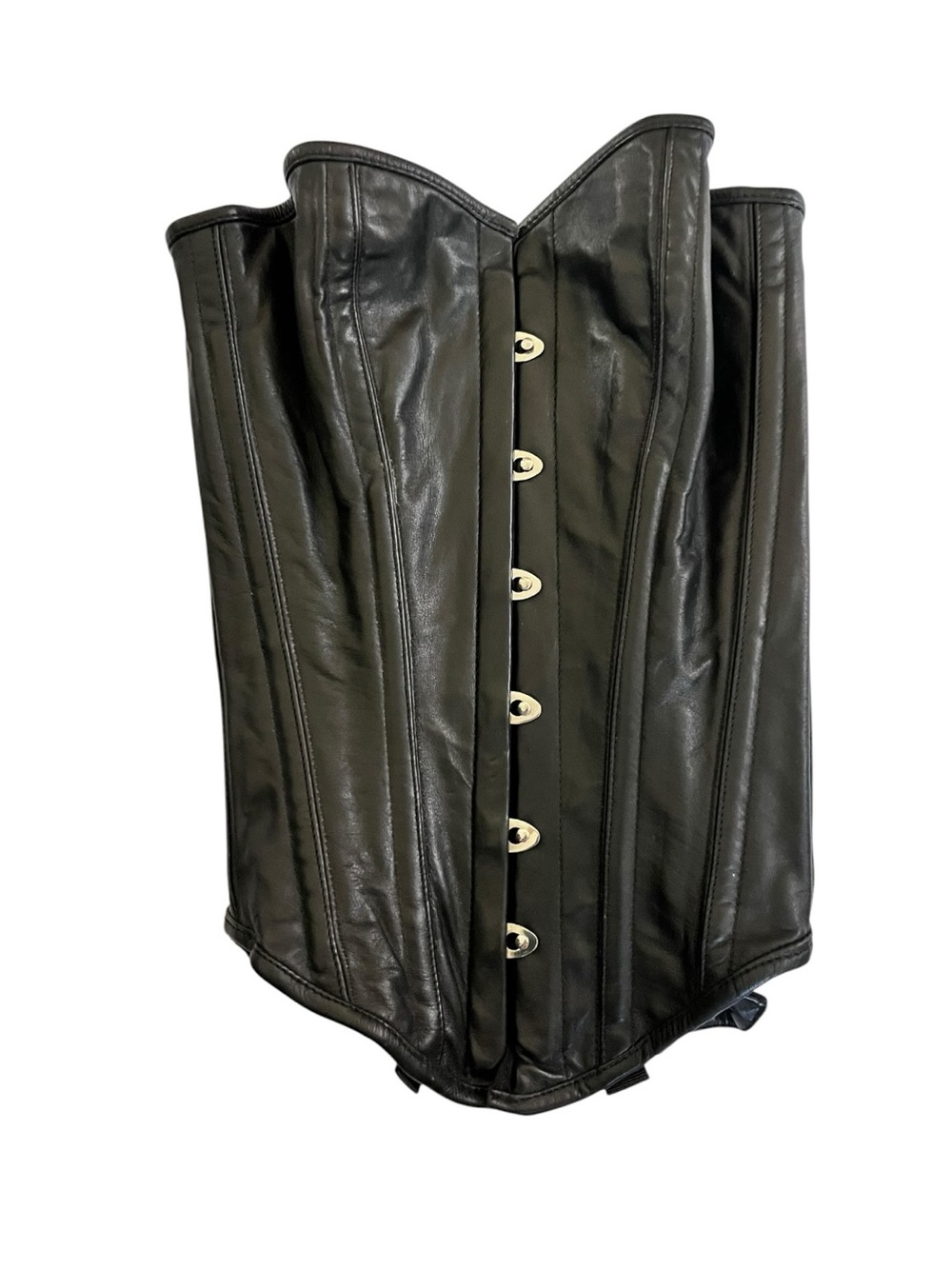 Black Leather Corset Bodysuit Made in Pakistan Nice *Flaw